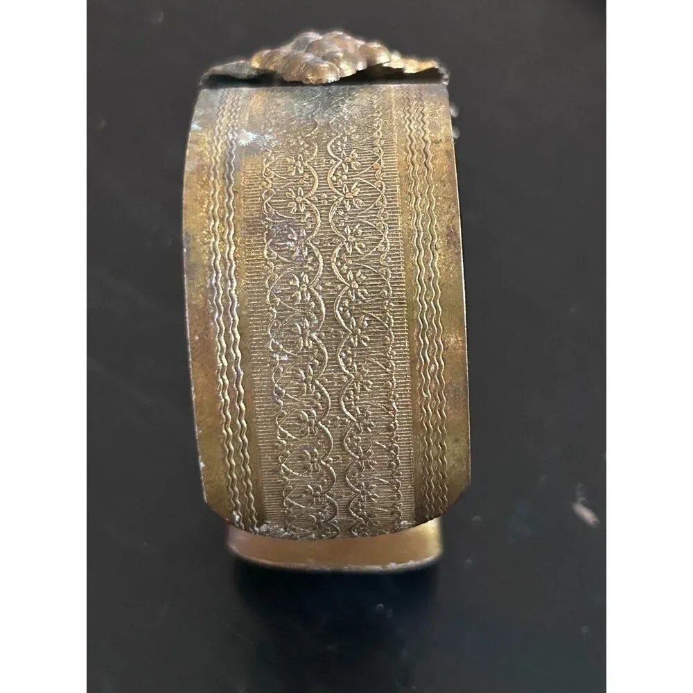 Vintage Brass Victorian Revival Cuff Bracelet Grapes Leaves Embossed